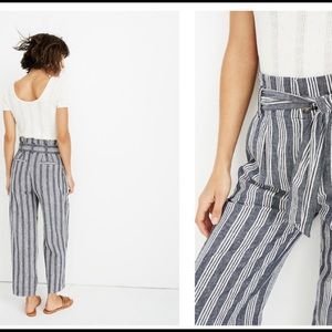 Madewell indigo stripe paperbag pants 10